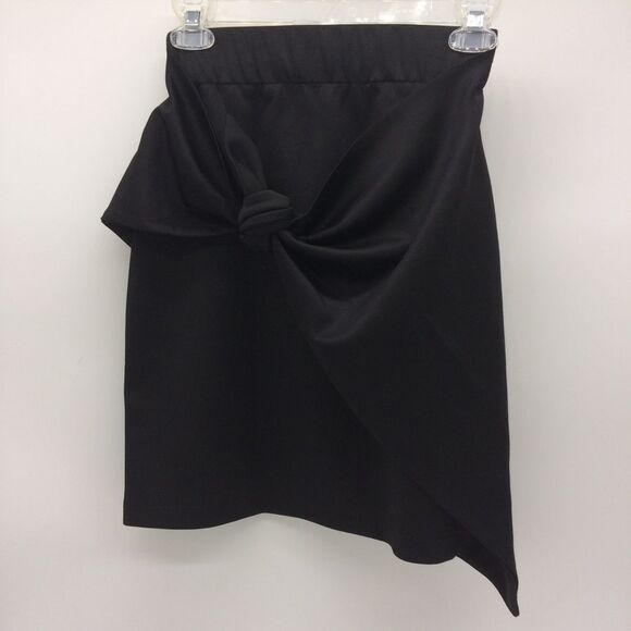 LF Love Black Double-Knit Mini Skirt with Mock Wrap Overlay-Size S - Picture 3 of 6